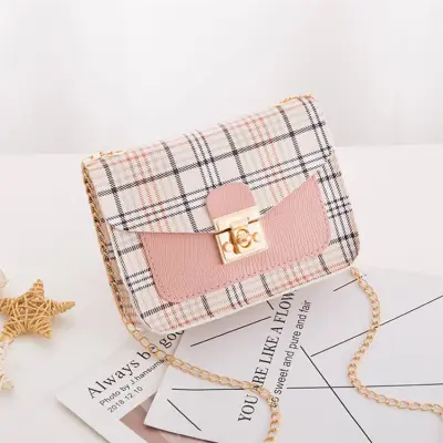 Women Edgy Color Blocking Patchwork Plaid PU Crossbody Shoulder Bag