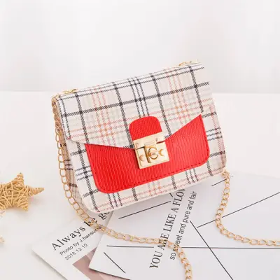 Women Edgy Color Blocking Patchwork Plaid PU Crossbody Shoulder Bag