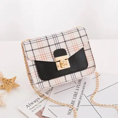 Women Edgy Color Blocking Patchwork Plaid PU Crossbody Shoulder Bag