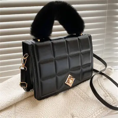 Women Edgy Solid Color Diamond Grid PU Crossbody Shoulder Bag