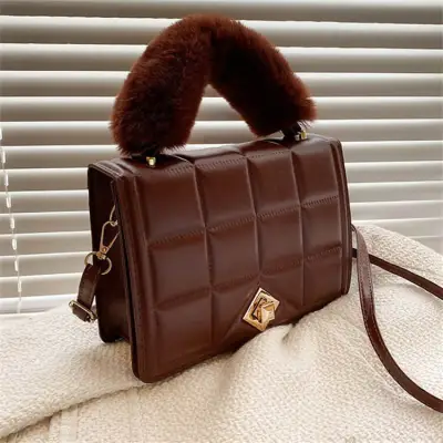 Women Edgy Solid Color Diamond Grid PU Crossbody Shoulder Bag