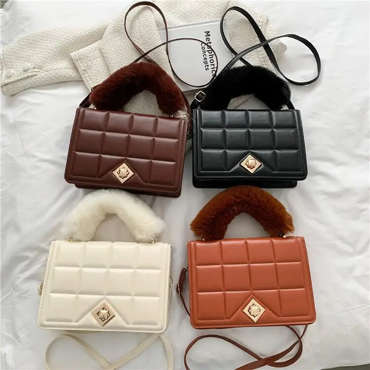 Women Edgy Solid Color Diamond Grid PU Crossbody Shoulder Bag