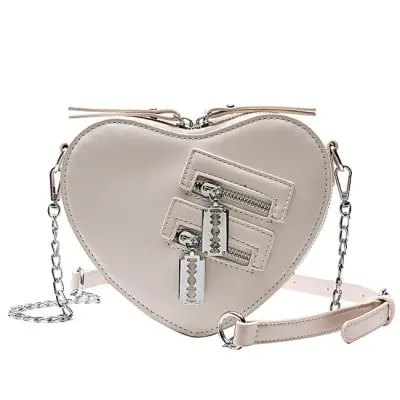Women Creative Heart Shaped PU Crossbody Bag with Zipper Design