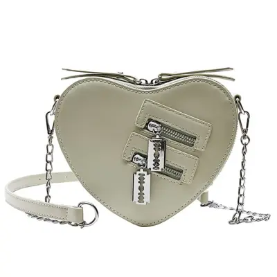 Women Creative Heart Shaped PU Crossbody Bag with Zipper Design