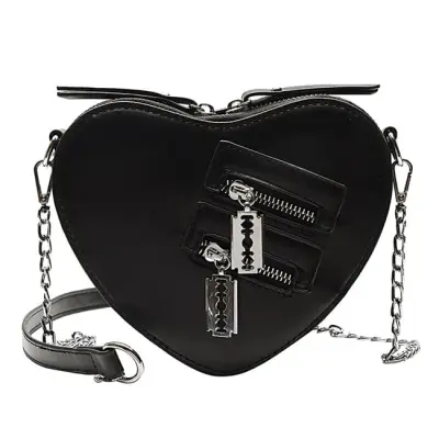 Women Creative Heart Shaped PU Crossbody Bag with Zipper Design