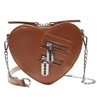 Women Creative Heart Shaped PU Crossbody Bag with Zipper Design