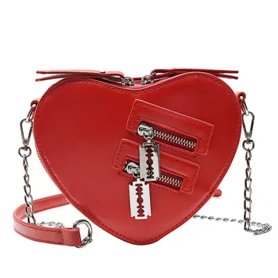 Women Creative Heart Shaped PU Crossbody Bag with Zipper Design