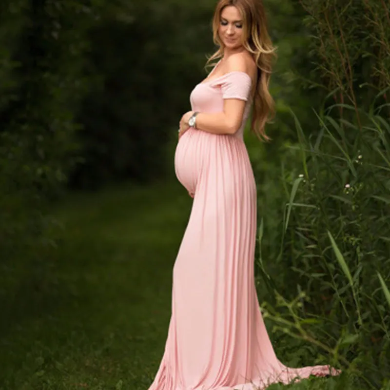 Women Off-the-Shoulder Long-sleeve Maternity Dress in Chiffon