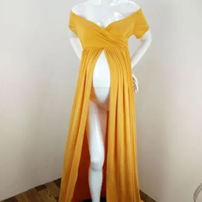 Women Off-the-Shoulder Long-sleeve Maternity Dress in Chiffon