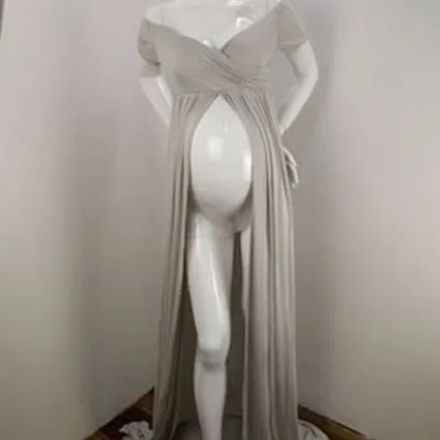 Women Off-the-Shoulder Long-sleeve Maternity Dress in Chiffon