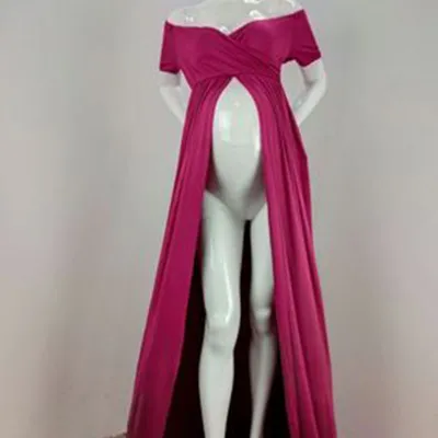 Women Off-the-Shoulder Long-sleeve Maternity Dress in Chiffon