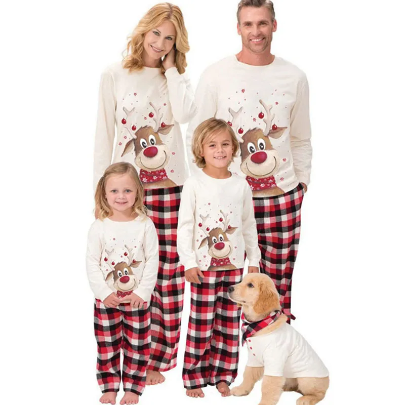 Christmas Cartoon Deer Pattern Family Matching Kid Pajamas Set