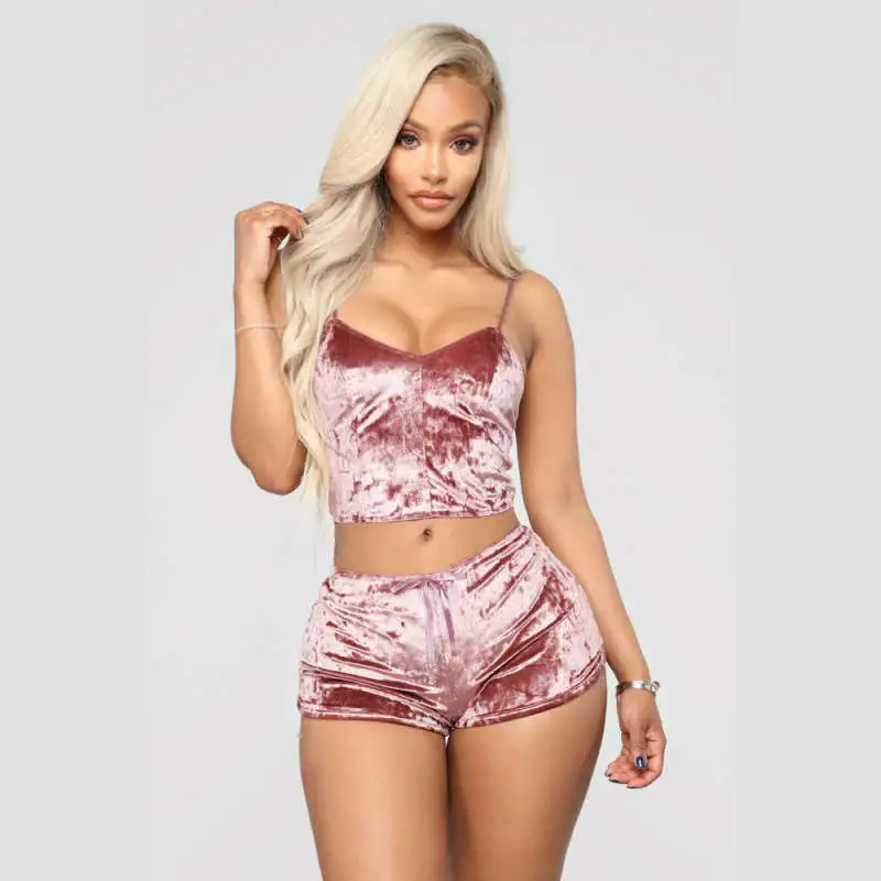 M-3XL Women Sexy Solid Color Crop Top and Panty Pajamas Set