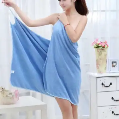 Women Wearable Solid Color Cotton Bath Towel Robe for Home