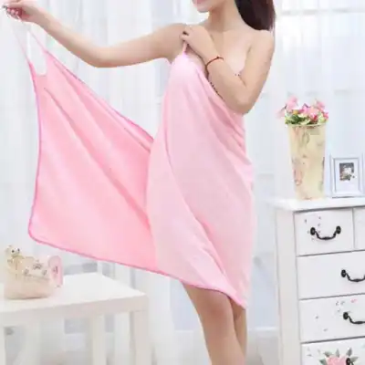 Women Wearable Solid Color Cotton Bath Towel Robe for Home