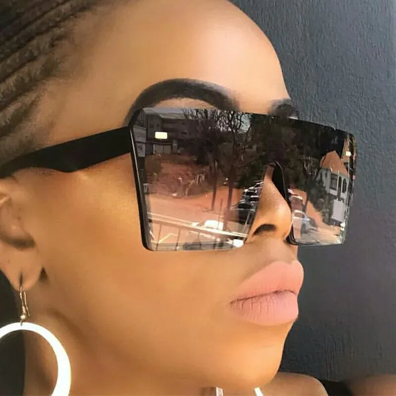 Fashion Oversize Square Flat Top Gradient Sunglasses