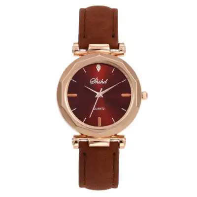 Fashion Women Casual Quartz Wristwatch with Plastic Case and PU Strap
