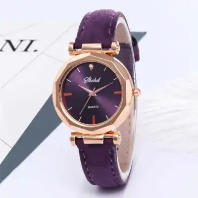 Fashion Women Casual Quartz Wristwatch with Plastic Case and PU Strap