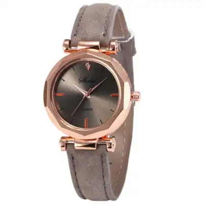 Fashion Women Casual Quartz Wristwatch with Plastic Case and PU Strap