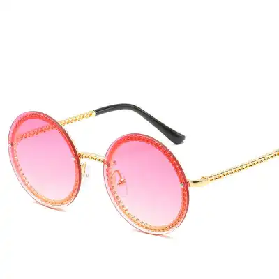 Rimless Metal Chain Decor Fashion Women Sunglasses