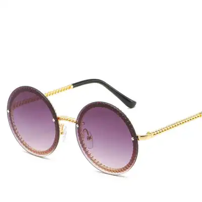 Rimless Metal Chain Decor Fashion Women Sunglasses