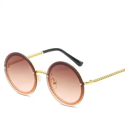 Rimless Metal Chain Decor Fashion Women Sunglasses