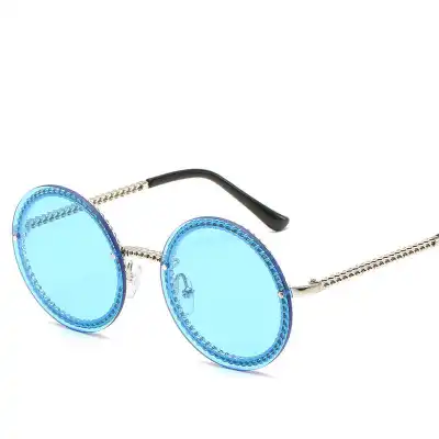 Rimless Metal Chain Decor Fashion Women Sunglasses