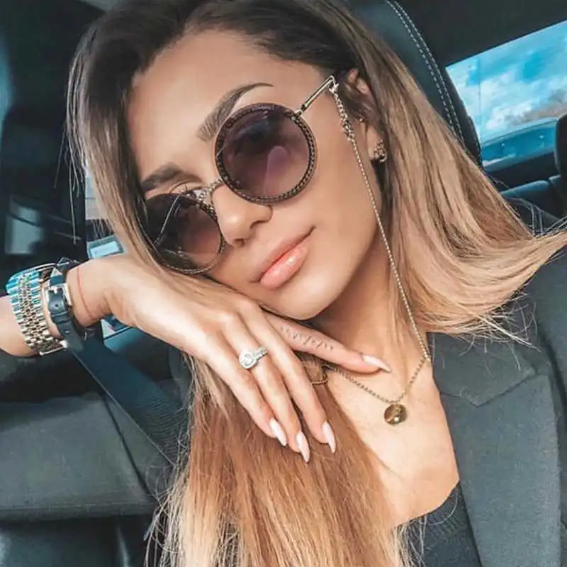 Rimless Metal Chain Decor Fashion Women Sunglasses