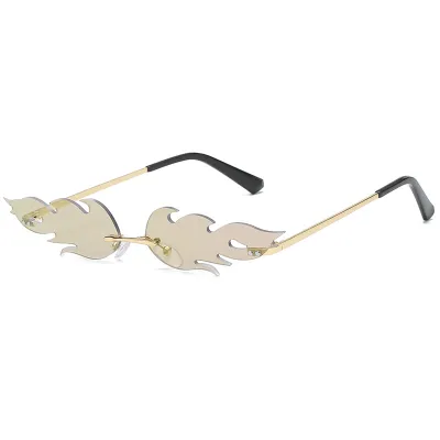 Fashion Fire Shape Rimless Sunglasses for Women Men