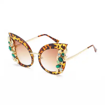 Fashion Transparent Frame Rhinestone Decor Cat Eye Women Sunglasses