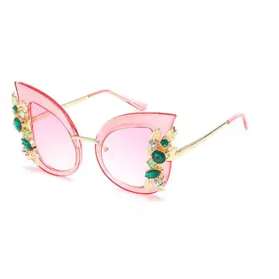 Fashion Transparent Frame Rhinestone Decor Cat Eye Women Sunglasses