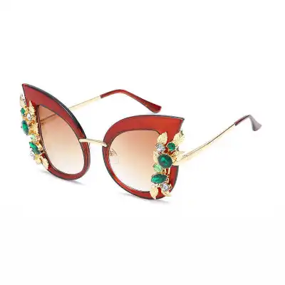 Fashion Transparent Frame Rhinestone Decor Cat Eye Women Sunglasses