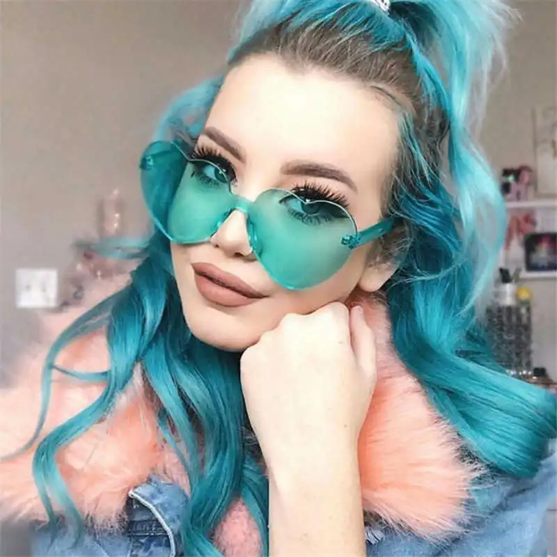 Fashion Women Cute Heart-shape Rimless Sunglasses