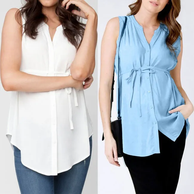 Maternity Solid Color Sleeveless Breastfeeding Pullover Blouse