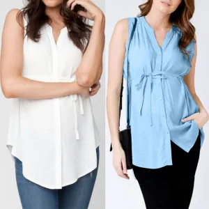 Maternity Solid Color Sleeveless Breastfeeding Pullover Blouse