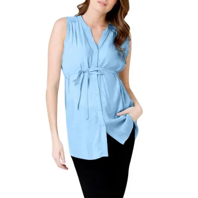 Maternity Solid Color Sleeveless Breastfeeding Pullover Blouse