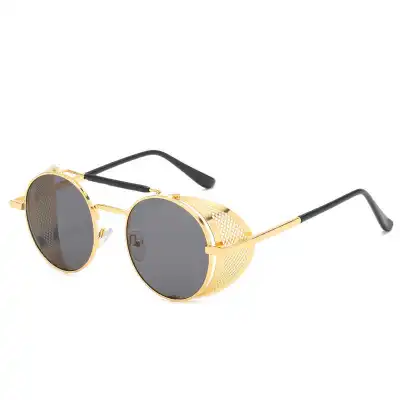 Vintage Round Steampunk Metal Sunglasses