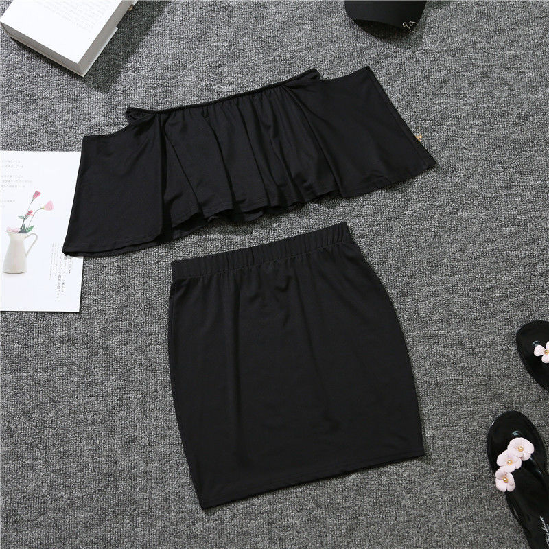 Wholesale 2Pcs Ruffle Off-shoulder Crop Top Tight Skirt