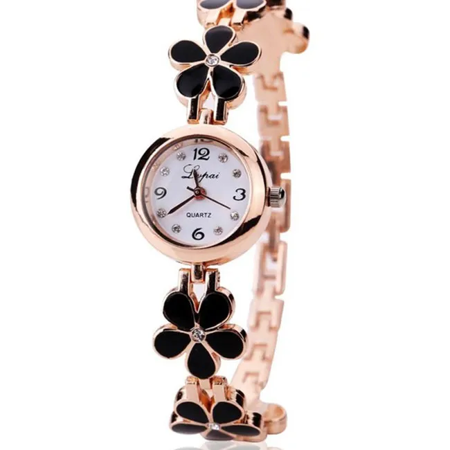 Women Flower Shaped Metal Band Fashion Quartz Wristwatch