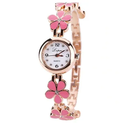 Women Flower Shaped Metal Band Fashion Quartz Wristwatch