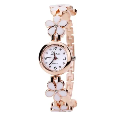Women Flower Shaped Metal Band Fashion Quartz Wristwatch
