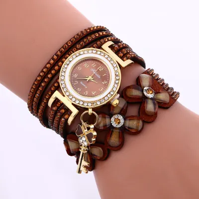 Fashion Flower Shaped Band Women Bracelet Quartz Watch Velvet Alloy Round Dial