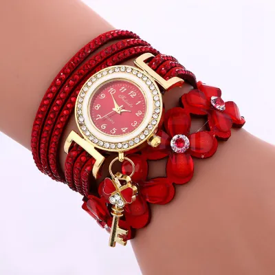 Fashion Flower Shaped Band Women Bracelet Quartz Watch Velvet Alloy Round Dial