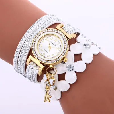 Fashion Flower Shaped Band Women Bracelet Quartz Watch Velvet Alloy Round Dial