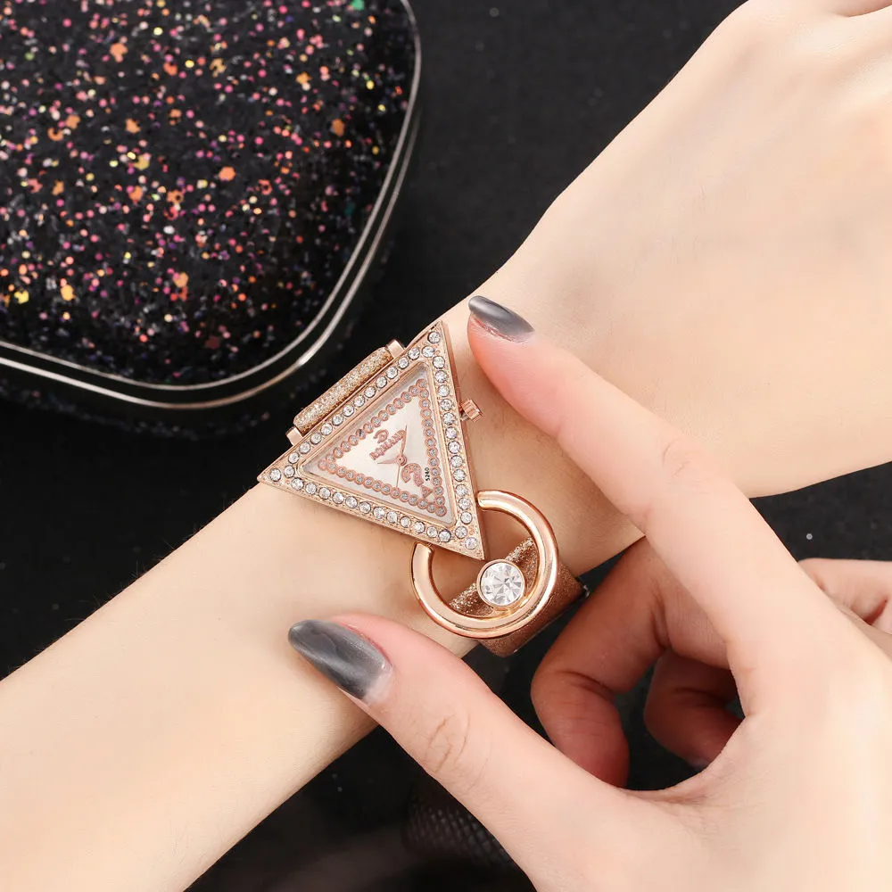 Fashion Women Triangle Watch-face PU Band Quartz Watch