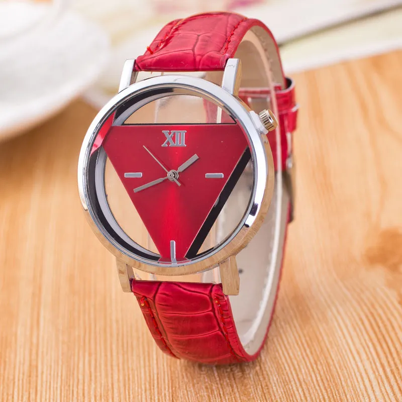 Fashion Minimalist Triangle Dial Quartz Watch with PU Band