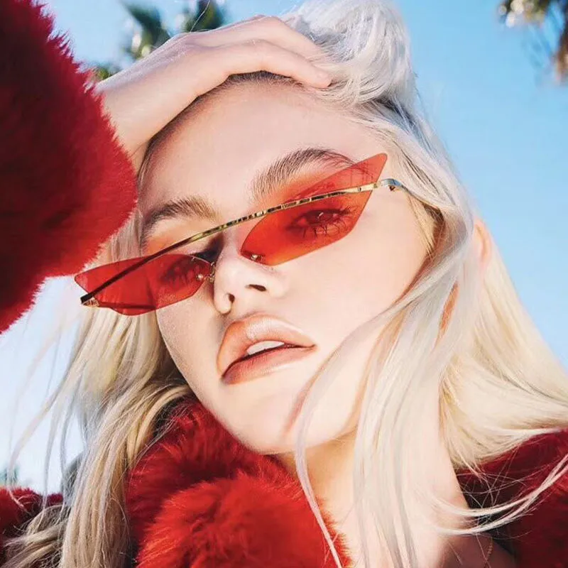 Cat Eye Women Vintage Metal Frame Triangle Sunglasses