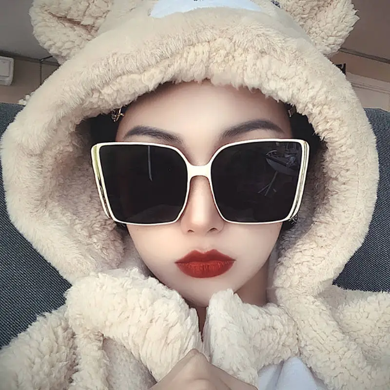 Women Vintage Square Big Frame Sunglasses PC Lens
