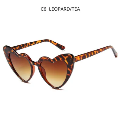 Women's Cute Heart-Shape Leopard Pattern Plastic Frame Sunglasses