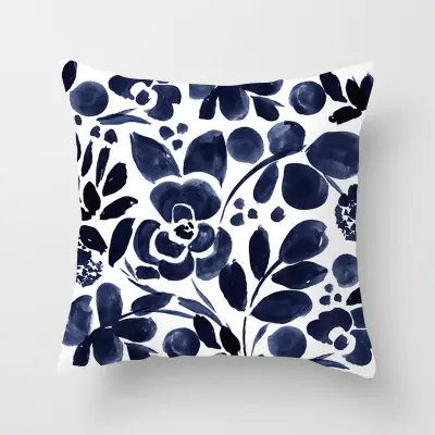 Blue Abstract Print Home Cushion Cover with Geometric Pattern